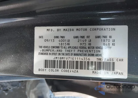 2014 Mazda Mazda3 I Touring z USA, uszkodzony, nr VIN JM1BM1V71E1114356